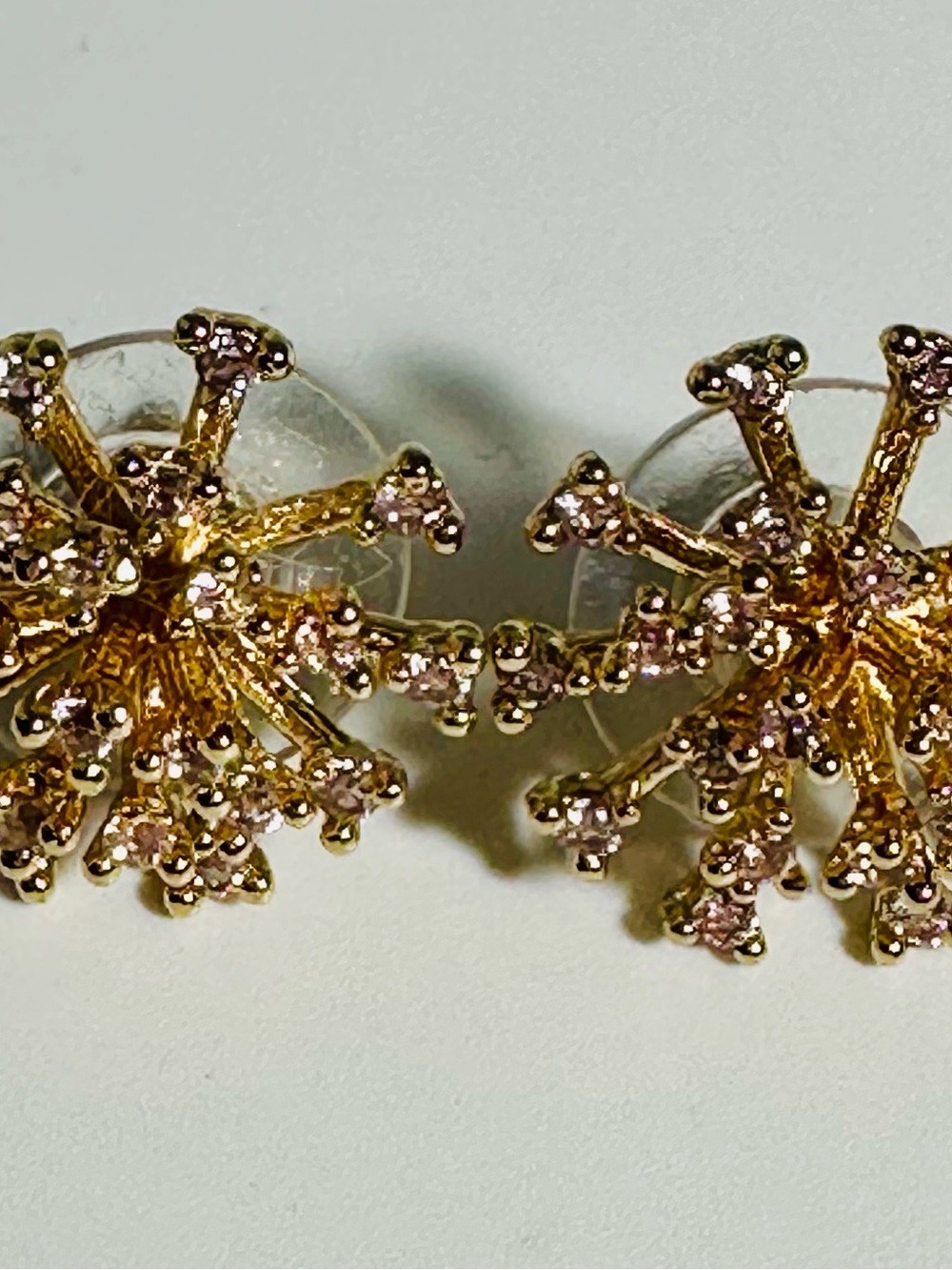 Gold Floral Burst Stud Earrings with Crystal Accents